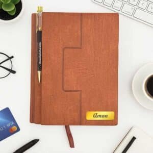 customised brown diary with pen slot
