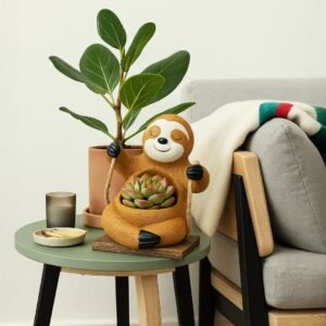 Cute Sloth Planter Pot for Home Decor – Adorable Animal Succulent Holder with Stand