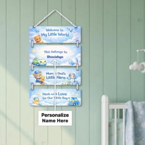 Personalized Teddy Boy Kids Room Wall Hanging | Custom Kids Name Board
