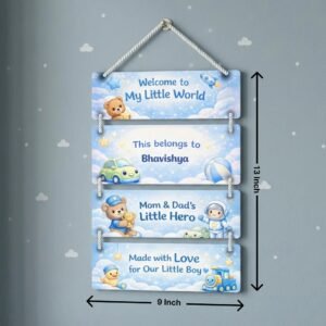 Personalized Teddy Boy Kids Room Wall Hanging | Custom Kids Name Board