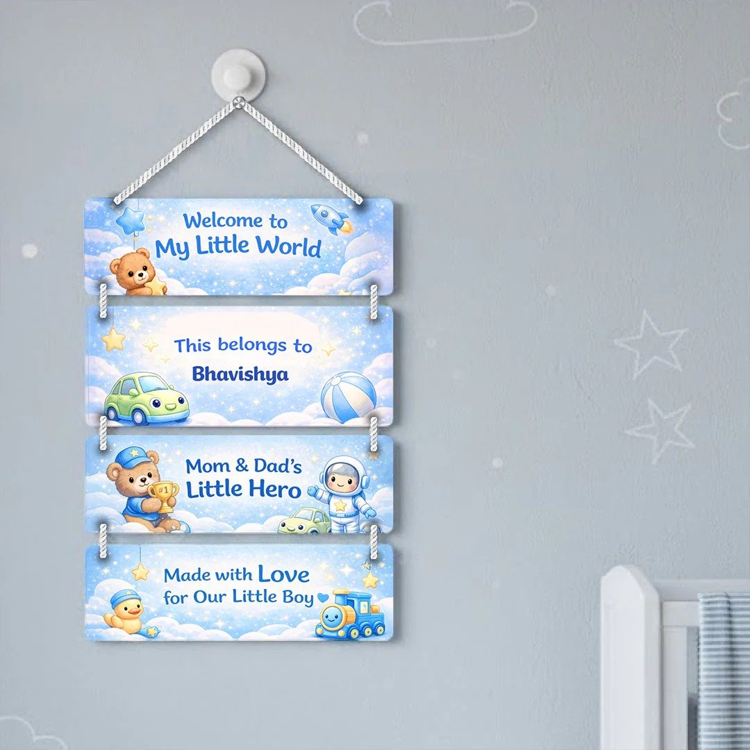 Personalized Teddy Boy Kids Room Wall Hanging | Custom Kids Name Board - Image 3